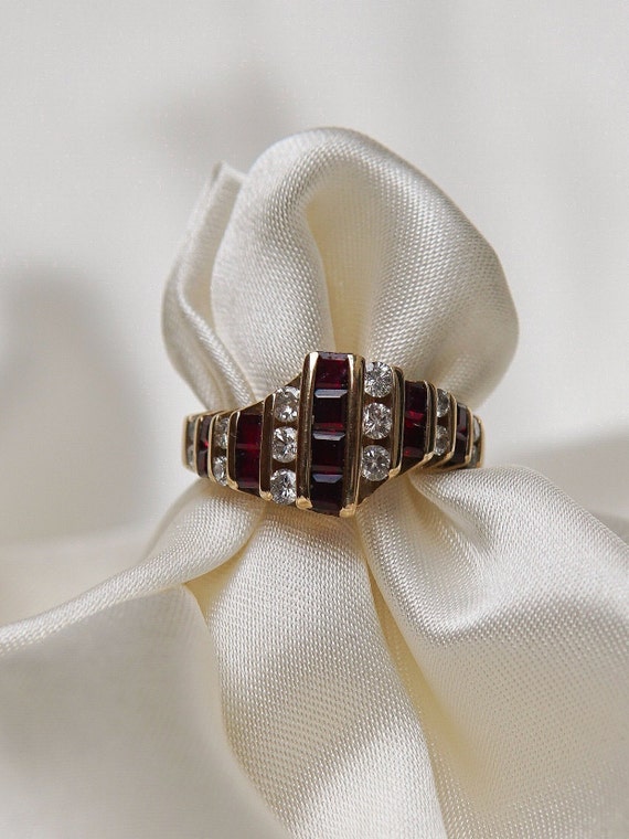 Retro Ruby and Diamond Tower Ring - image 2