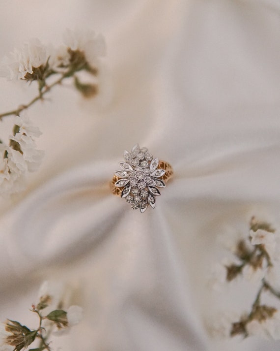 Estate Diamond Flower Ring with Cut outs