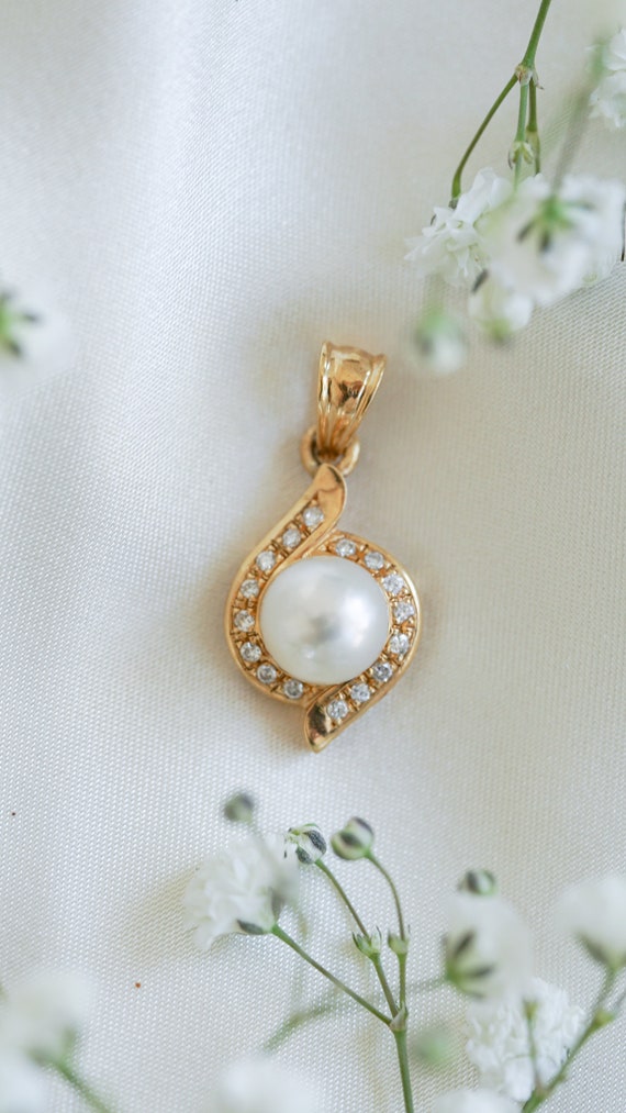Vintage Pearl and Diamond Lantern Pendant - image 1