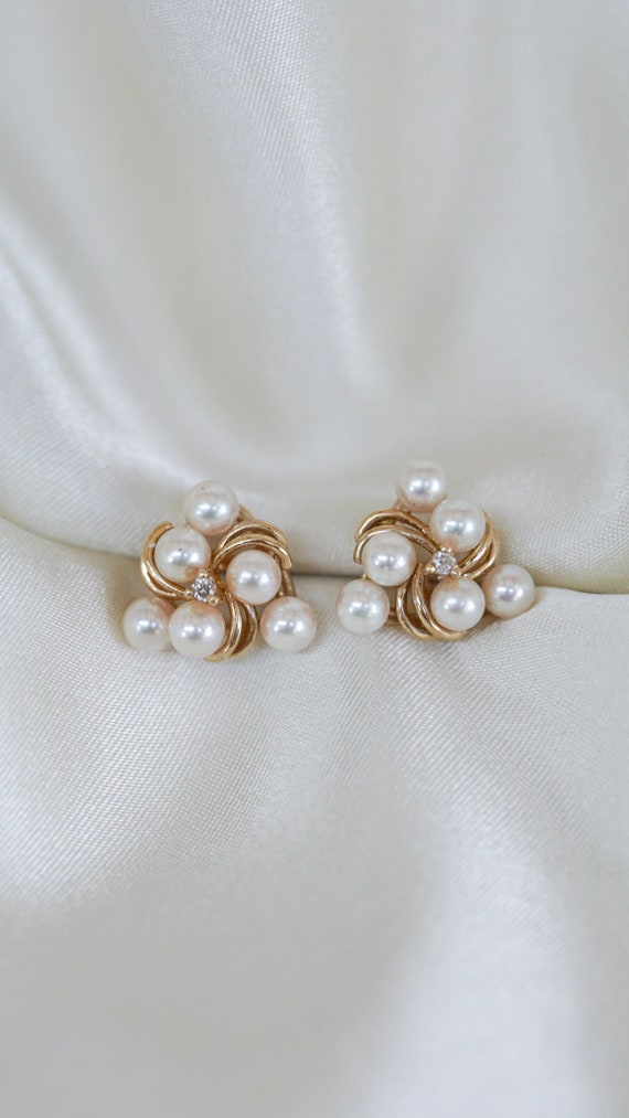 Estate Pearl and Diamond Trois Earrings