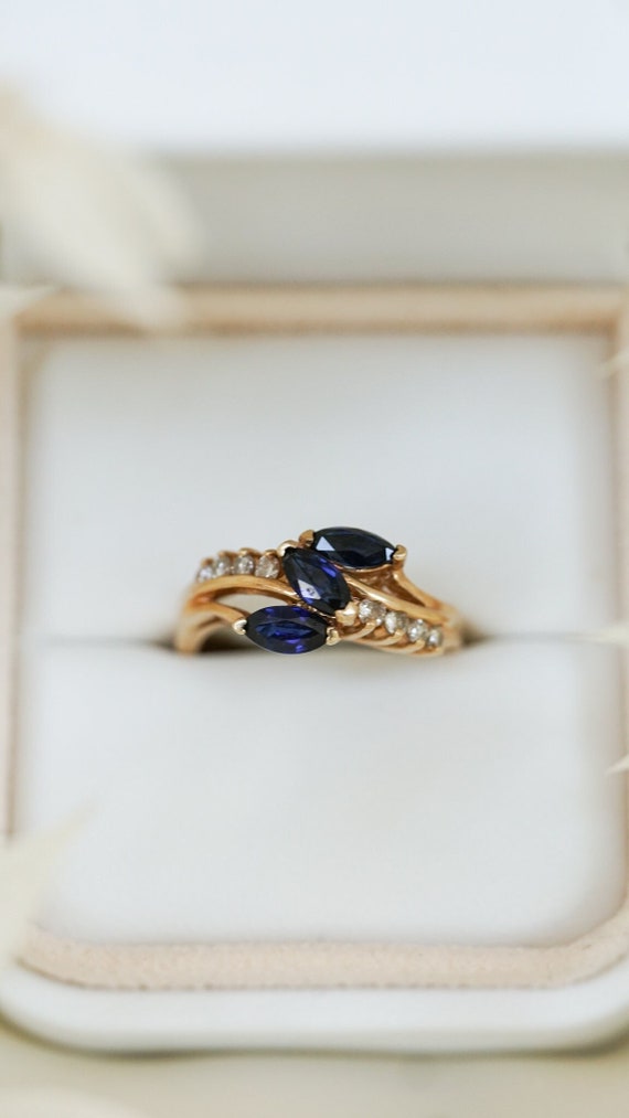 Vintage Triplet Sapphire and Diamond Weave Ring - image 1