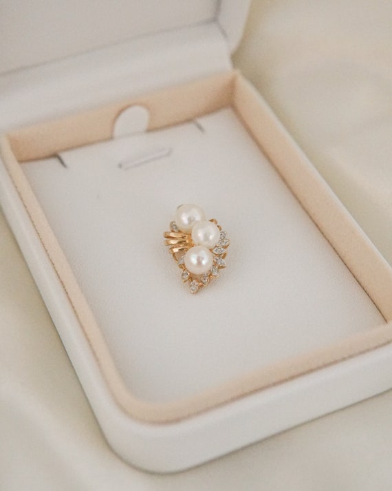 Estate Pearl and Diamond Blossom Pendant - image 2