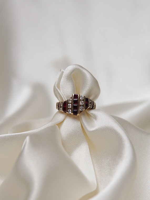 Retro Ruby and Diamond Tower Ring - image 1