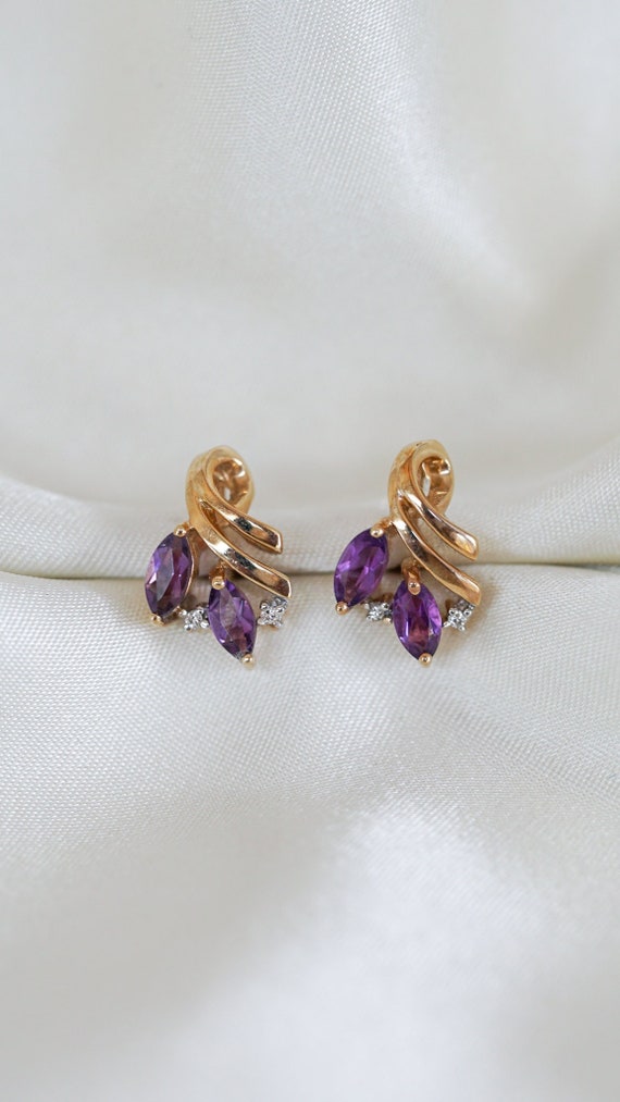 Vintage Amethyst Lilac Diamond Stud Earrings - image 1