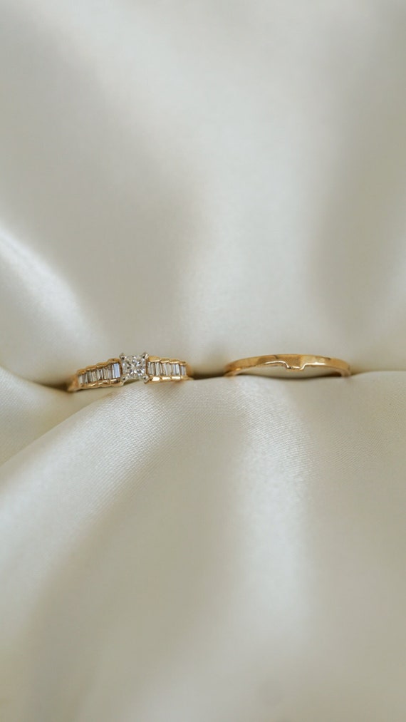 Vintage Princess and Baguette Double Step Ring Set