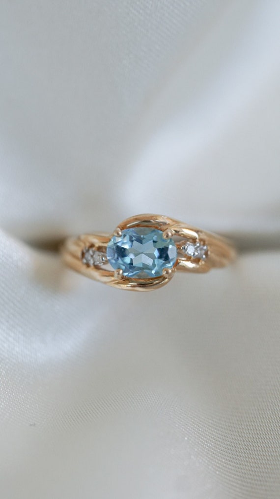 Estate Cyan Blue Topaz and Diamond Accent Ring