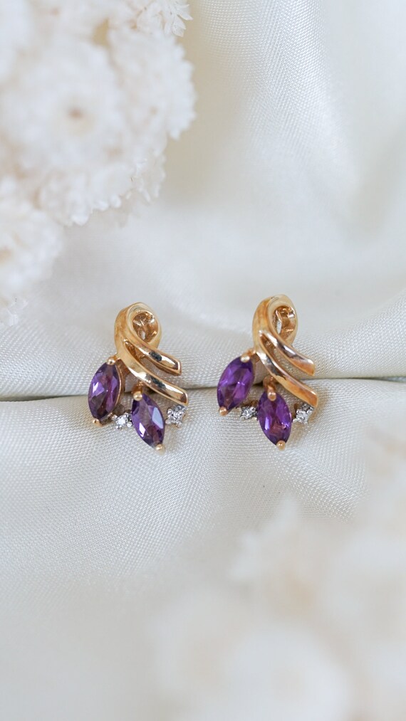 Vintage Amethyst Lilac Diamond Stud Earrings - image 3