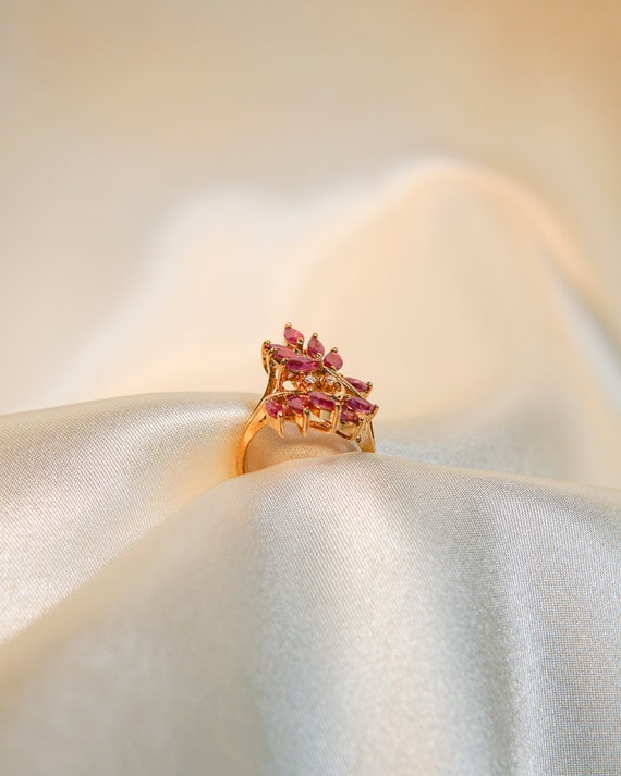Vintage Ruby Feathered Diamond Ring - image 2