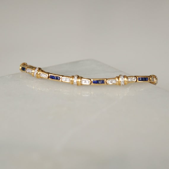 Art Deco Knob Styled Sapphire & Diamond Bracelet - image 3