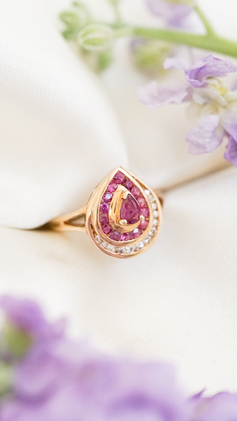 Estate Ruby and Diamond Drip Ring - Etsy