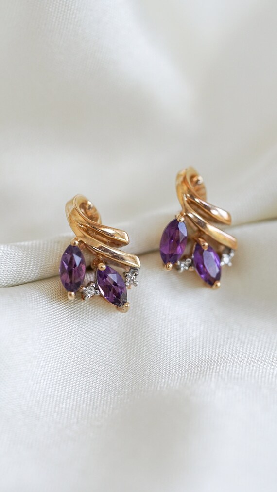 Vintage Amethyst Lilac Diamond Stud Earrings - image 2