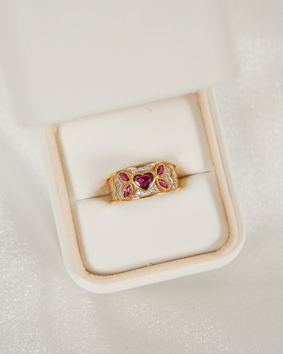 Estate Ruby Heart Hero Diamond Ring - image 1