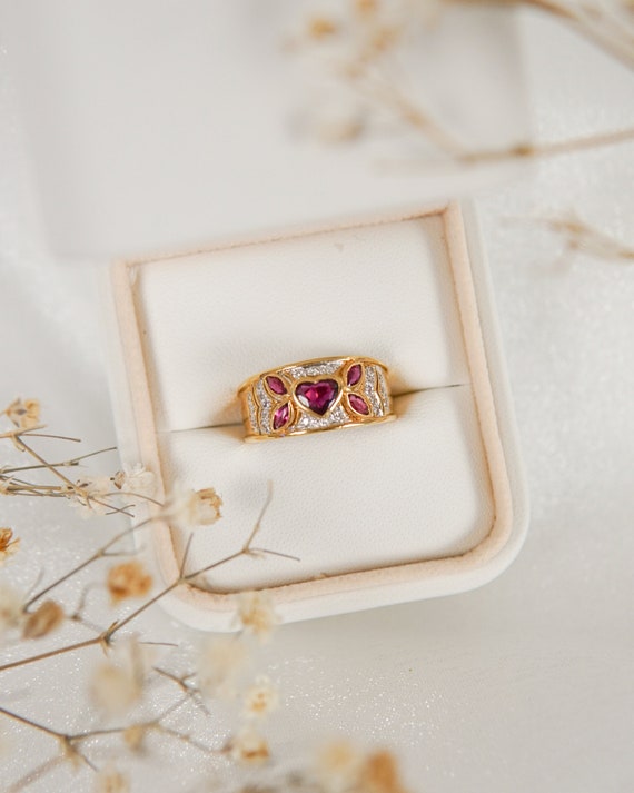 Estate Ruby Heart Hero Diamond Ring - image 2