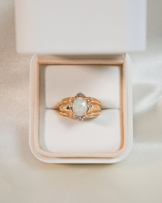 Estate Opal and Diamond Wide Top Band - image 1