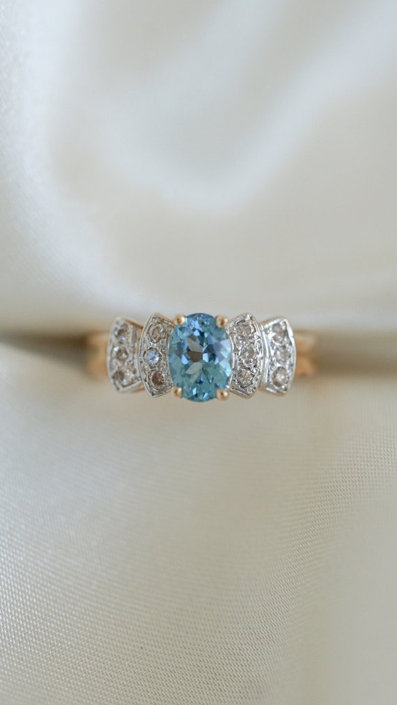 Vintage Blue Topaz and Diamond Bowtie Ring