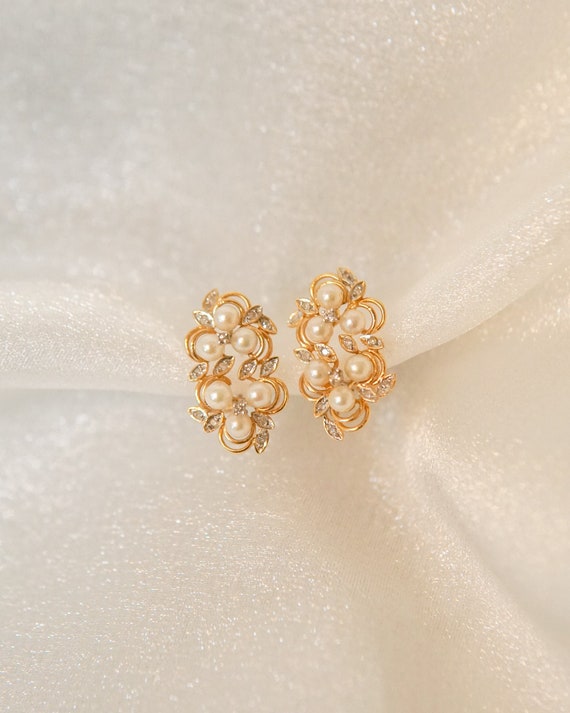 Estate Parisian Pearl and Diamond Floral Earrings