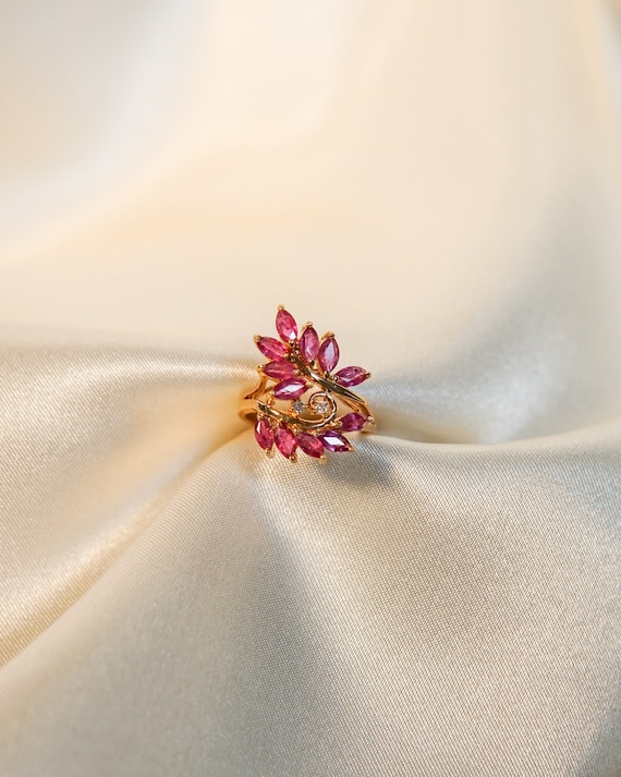 Vintage Ruby Feathered Diamond Ring - image 1