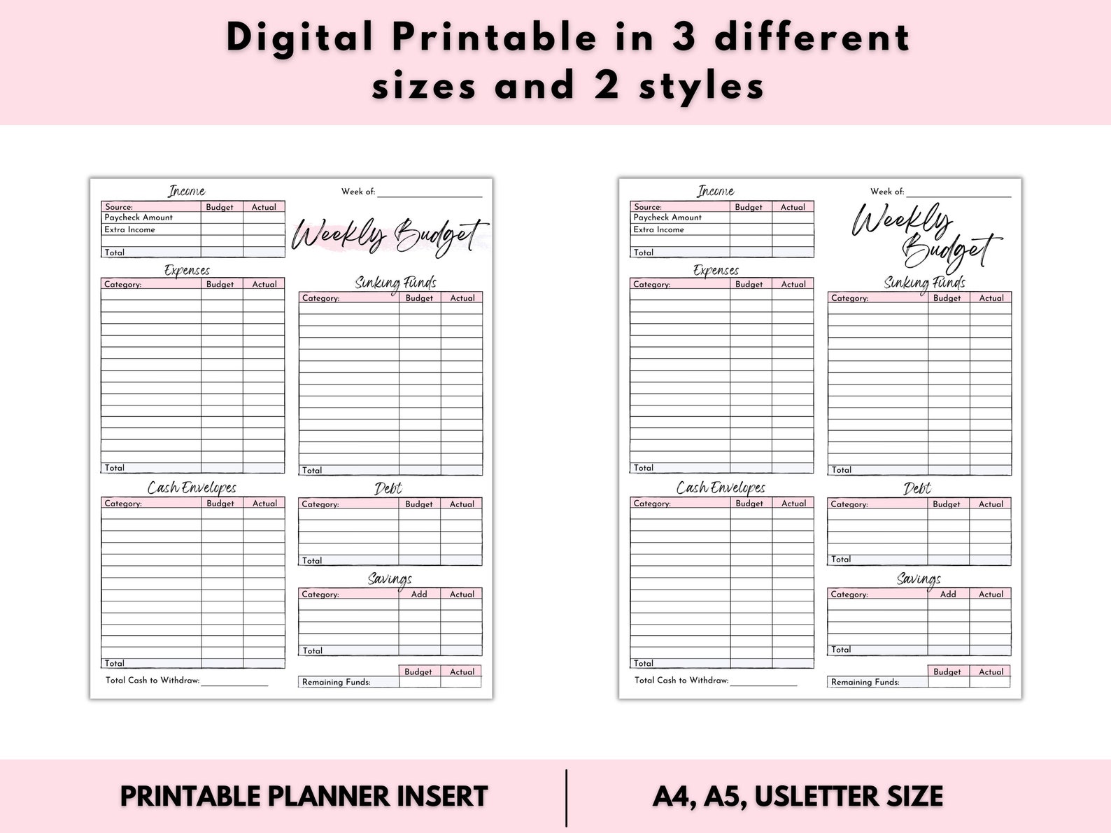 Weekly Paycheck Budgeting Planner Printable, Budget Planner for Cash ...