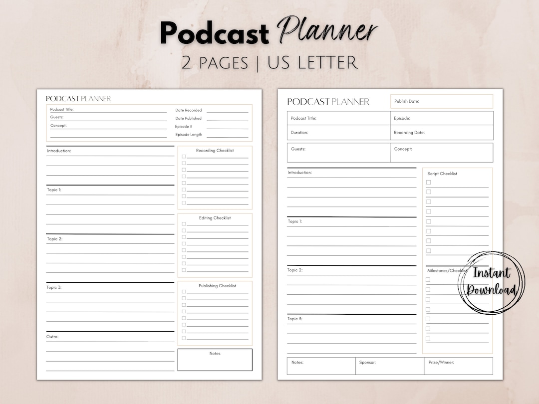 Podcast Planner Printable, Podcast Content Planning Template, Pod Cast Podcast Planner Printable, Podcast Content Planning Template, Pod Cast
