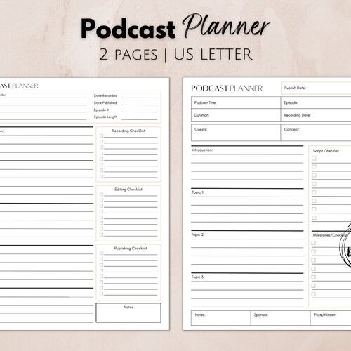 Podcast Planner Printable Podcast Content Planning Template Etsy