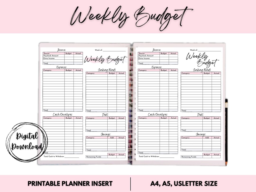 Weekly Paycheck Budgeting Planner Printable, Budget Planner for Cash ...
