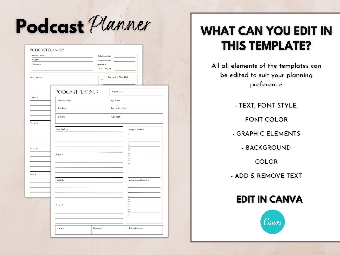 Podcast Planner Printable Podcast Content Planning Template Etsy Podcast Planner Printable Podcast Content Planning Template Etsy