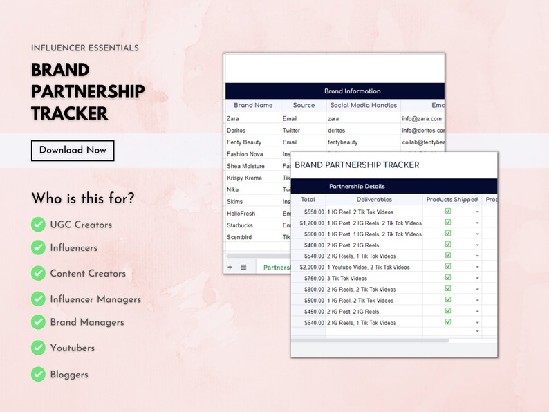 UGC Brand Partnership Tracker Template Influencer Etsy