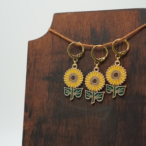 Sunflower Stitch Markers, Set of Three, Ready To Ship, Crochet Stitch Marker, Knit Stitch Marker, Flower Stitch Marker