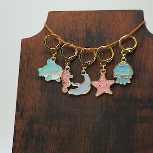 Sea Creatures, Set of Five Stitch Markers, Ready to Ship, Crochet Stitch Marker, Knit Stitch Marker, Underwater Sea Creatures Stitch Markers