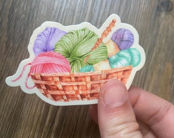Yarn Basket Sticker, Water bottle Craft Sticker Yarn Basket Crochet Knit sticker ready to ship yarn basket stickers