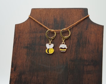 Bumblebee and Honey Stitch Markers, Set of Two, Ready to Ship, Crochet Stitch Marker, Knit Stitch Marker, Cartoon Bee and Honey Charm