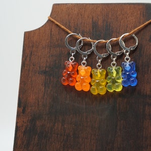 Gummy Bear Stitch Markers, Set of Five, Rainbow Gummy Bear Stitch Markers, Ready to Ship, Crochet Stitch Markers, Knit Stitch Markers