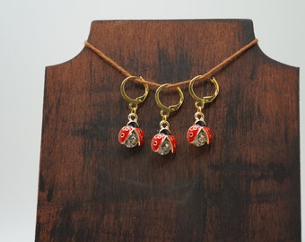 Ladybug Stitch Markers, Set of Three or Single Charm, Ready to Ship, Crochet Stitch Marker, Knit Stitch Marker