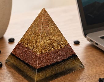 Handmade Orgonite Pyramid | Shungite & Quartz Crystal Pyramid | Copper Resin Desk Decor | EMF Conscious Home And Office Gift