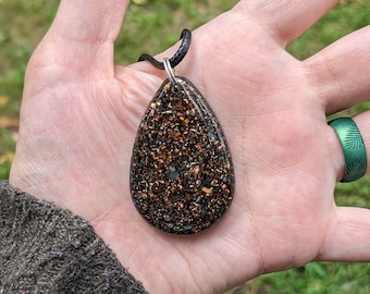 Handmade Orgonite Pendant Necklace, Quartz Shungite Copper Resin Jewelry