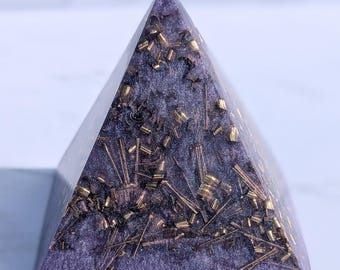 Orgonit Pyramide | Handgemachte Quarzkristallpyramide | Kupfer & Messing Resin Pyramide | EMF Bewusste Schreibtisch Dekoration | Kristall Geschenk
