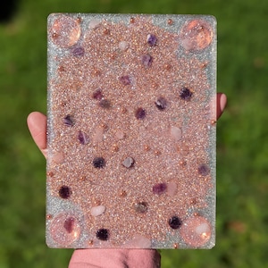 Orgonite Charging Plate | Resin Charging Disc for Devices & Tools | Desk or Nightstand Tray | Handmade EMF Barrier | Flat Resin Pad For 5g