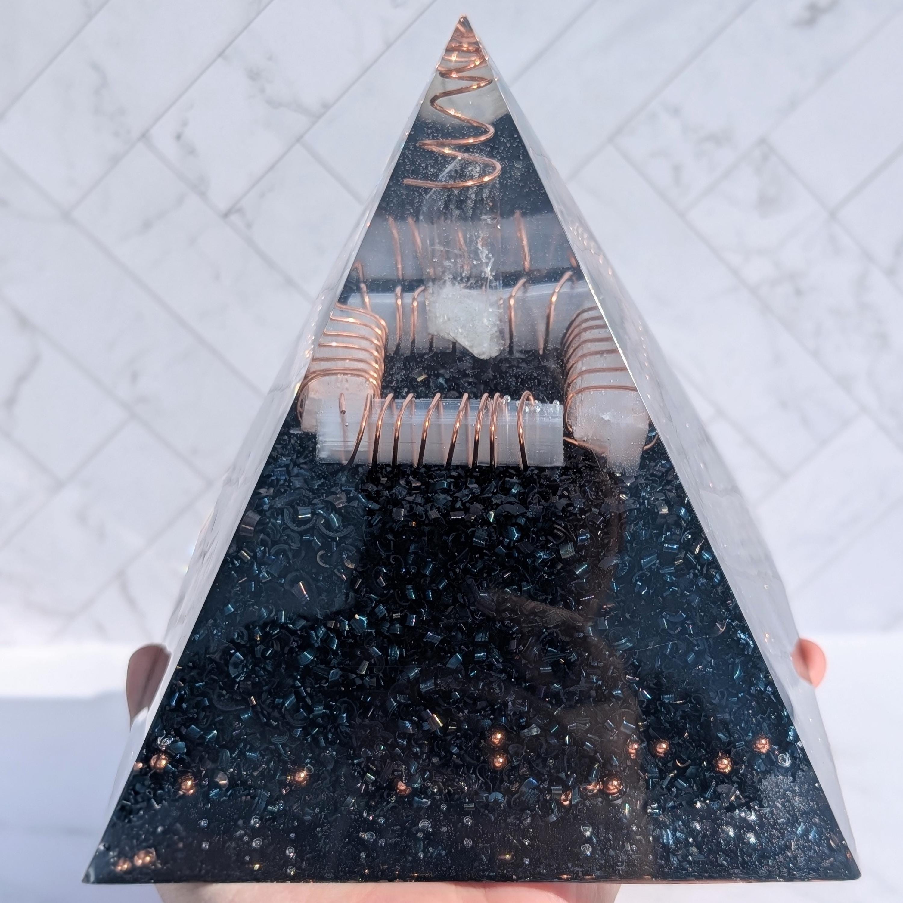 Large Orgonite Pyramids Large Orgonite Pyramid – Selenite Quartz Pyramid – Copper Orgonite Desk ...