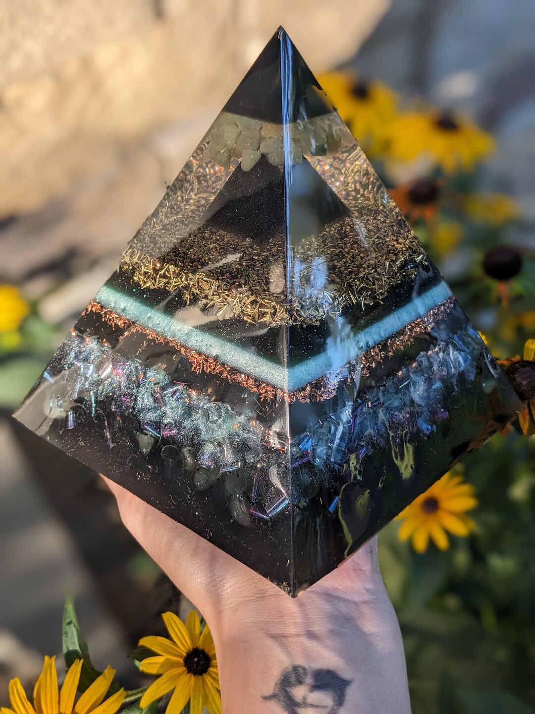 Large Orgonite Pyramids Large Orgonite Pyramid | Crystal Pyramid Decor With Shungite Quartz ...