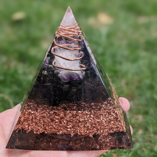 Handmade Orgonite Pyramid With Shungite For EMF Protection And Energy Balance Crystal Pyramid Gift With Shungite For Chakra Healing Energy