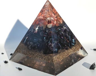 Handmade Orgonite Pyramid for EMF-Conscious Spaces | Copper, Quartz, Tourmaline & Carnelian Energy Decor