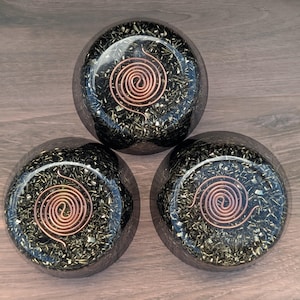 Large Shungite Orgonite Tower Buster, Handmade Copper Brass Quartz Resin Disc, Desk Decor for Home Office