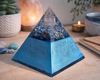 Orgonite Pyramid – Lapis Lazuli Pyramid – Copper Crystal Pyramid – Handmade Orgonite Decor – Desk or Smart Meter Gift - EMF Decor