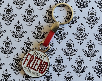 Keychain BEST FRIEND in the WORLD, accessoires lxy, bande en cuir de porte-clés en métal émaillé, meilleur ami du monde, cadeau, cadeau de porte-clés