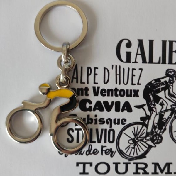 Cyclist keychain, yellow jersey. Bicycle. Porte-cles cycliste, veil. Keyring bicycle, cyclist. Radfahrer Fahrrad