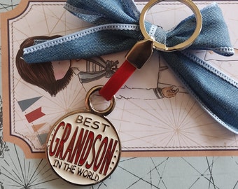 Keychain BEST PETIT-FILS dans le monde, accessoires lxy, bande de cuir émaillé en métal llav, meilleur petit-fils dans le monde, cadeau, cadeau de porte-clés