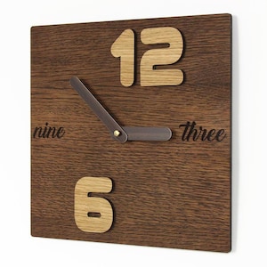 Square Wooden Wall Clock: Rustic Minimalist Silent Decor