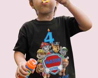 T-shirt 3e verjaardag 4e verjaardag Pups T-shirt - Gepersonaliseerde T-shirt jongens/meisjes, T-shirt gamer Verjaardagscadeau, verjaardag poot