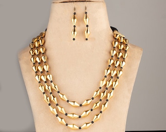 Conjunto de colar Dholki Mala de 3 camadas/ Colar brilhante