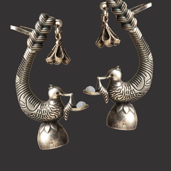 Silver lookalike Bird designed Earcuffs/ Silver Earrings/ Lightweight Jhumkis/ Indian Earrings/ Trendy Earcuffs/ Daily wear Jewellery